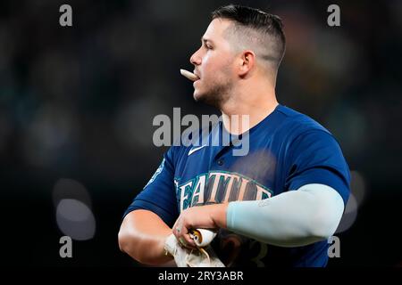 Seattle Mariners' Ty France reacts after striking out against the St. Louis  Cardinals during a baseball game, Saturday, April 22, 2023, in Seattle. (AP  Photo/John Froschauer Stock Photo - Alamy