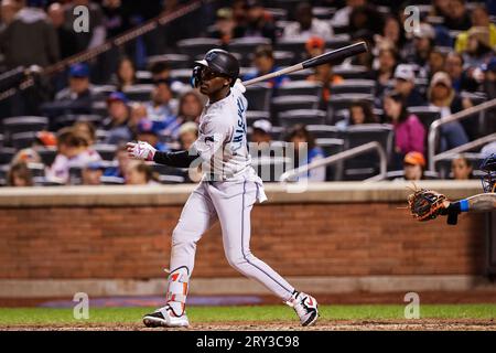 Miami Marlins center fielder Jazz Chisholm Jr. (2) is shown during a  baseball game against the Atlanta Braves Wednesday, April 26, 2023, in  Atlanta. (AP Photo/John Bazemore Stock Photo - Alamy