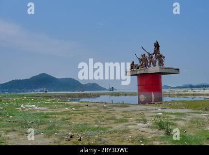 Saraighat monument on the banks of the Brahmaputre river in Guwahati, Assam Stock Photo