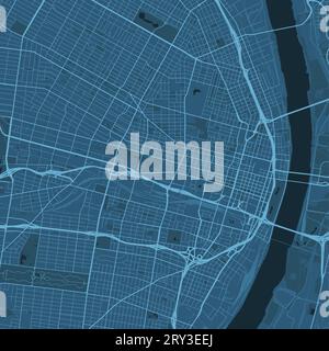 Blue St. Louis map, Missouri, United States, detailed municipality map, skyline panorama. Decorative graphic tourist map of St. Louis territory. Royal Stock Vector