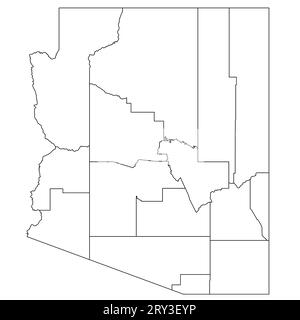High detailed illustration map - Arizona State Map with counties Stock Photo