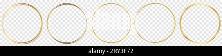 Golden circle frames set. Shiny frame with glowing effects. Vector illustration isolated on transparent background Stock Vector