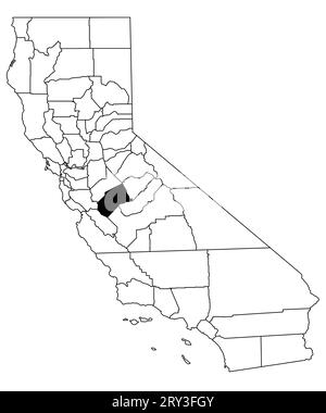 Map of merced County in California state on white background. single County map highlighted by black colour on California map. UNITED STATES, US Stock Photo