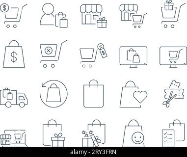 Shopping Icons Set. Store, Shop, Black Friday, Purchase. Editable Stroke. Simple Icons Vector Collection Stock Vector
