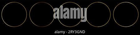 Set of gold circle frames. Shiny frame with glowing effects. Vector illustration isolated on black background Stock Vector