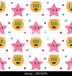 Geometric seamless psychedelic groovy pattern. different shapes Stock Vector