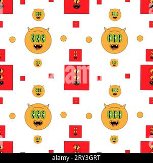 Geometric seamless psychedelic groovy pattern. different shapes. Stock Vector