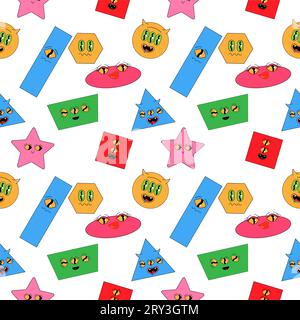 Geometric seamless psychedelic groovy pattern. different shapes. Stock Vector