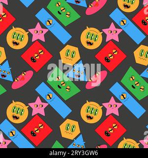 Geometric seamless psychedelic groovy pattern. different shapes. Stock Vector