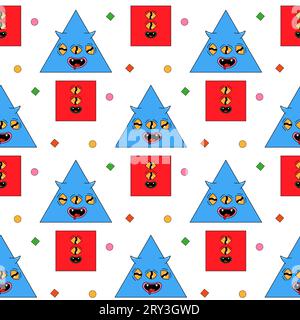 Geometric seamless psychedelic groovy pattern. different shapes. Stock Vector