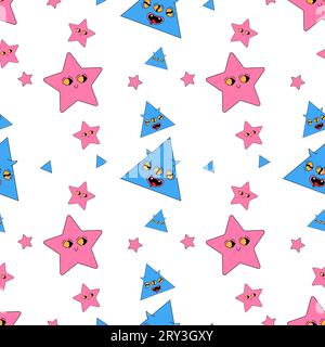 Geometric seamless psychedelic groovy pattern. different shapes. star and triangle Stock Vector