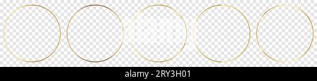 Set of golden circle frames. Shiny frame with glowing effects. Vector illustration isolated on transparent background Stock Vector