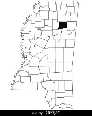 Map of chickasaw County in Mississippi state on white background. single County map highlighted by black colour on Mississippi map. United States of A Stock Photo