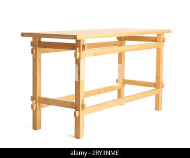 Rectangular simple wooden table on white background Stock Photo