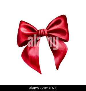 Watercolor christmas red satin bow illustration. New year element isolated on white background. For designers, decoration, shop, for postcards, wrappi Stock Photo