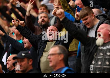 AESSEAL New York Stadium, Rotherham, England - 23rd September 2023 Preston North End fans celebrate their sides 1st goal - during the game Rotherham United v Preston N.E, Sky Bet Championship,  2023/24, AESSEAL New York Stadium, Rotherham, England - 23rd September 2023 Credit: Mathew Marsden/WhiteRosePhotos/Alamy Live News Stock Photo