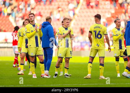 AESSEAL New York Stadium, Rotherham, England - 23rd September 2023 Preston North End players applaud the Preston North End fans - after the game Rotherham United v Preston N.E, Sky Bet Championship,  2023/24, AESSEAL New York Stadium, Rotherham, England - 23rd September 2023 Credit: Mathew Marsden/WhiteRosePhotos/Alamy Live News Stock Photo