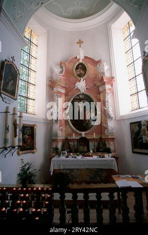 Altar in pilgrimage church Maria Heimsuchung, Ettenberg, Altar in pilgrimage church Mariae Heimsuchung auf dem Ettenberg, Berchtesgaden, Bavaria Stock Photo