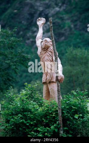 Wood-carving Trolls, Trollstigen, Norway Stock Photo