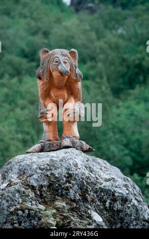 Carved troll, Trollstigen, Norway, wood carving Stock Photo