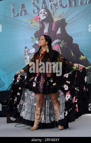 Mexico City, Mexico. 28th Sep, 2023. The singer originally from Oaxaca, Lila Downs, attends a press conference to promote her new album 'La Sanchez' and announce her concert at the National Auditorium. on September 28, 2023 in Mexico City, Mexico. (Credit Image: © Carlos Tischler/eyepix via ZUMA Press Wire) EDITORIAL USAGE ONLY! Not for Commercial USAGE! Stock Photo