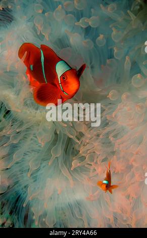 Spine-cheek Clownfish, Papua-New Guinea (Amphiprion biaculeatus), Maroon (Premnas biaculeatus) Clownfish Stock Photo