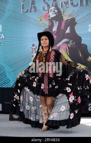 Mexico City, Mexico. 28th Sep, 2023. The singer originally from Oaxaca, Lila Downs, attends a press conference to promote her new album 'La Sanchez' and announce her concert at the National Auditorium. on September 28, 2023 in Mexico City, Mexico. (Photo by Carlos Tischler/ Eyepix Group/NurPhoto) Credit: NurPhoto SRL/Alamy Live News Stock Photo