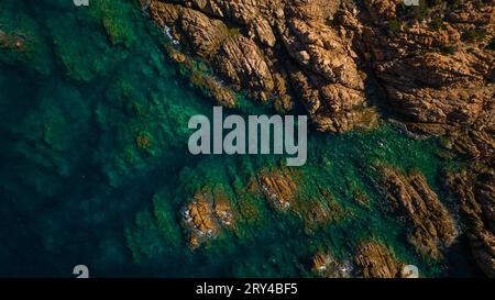 The coastline of the north-west of Sardinia. Di Cala Beach near Canneddi. Photos taken with a drone. End of September, Sardinia, Italy. Stock Photo