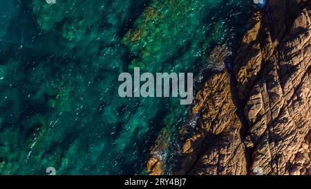 The coastline of the north-west of Sardinia. Di Cala Beach near Canneddi. Photos taken with a drone. End of September, Sardinia, Italy. Stock Photo