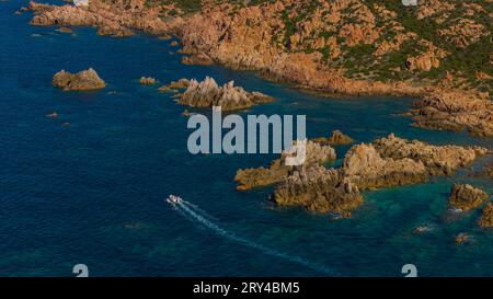 The coastline of the north-west of Sardinia. Di Cala Beach near Canneddi. Photos taken with a drone. End of September, Sardinia, Italy. Stock Photo