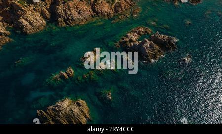 The coastline of the north-west of Sardinia. Di Cala Beach near Canneddi. Photos taken with a drone. End of September, Sardinia, Italy. Stock Photo