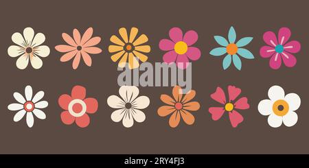 Simple flower vector icon collection, flat flower vector design, Stock Vector