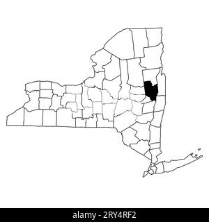Map of Saratoga County in New York state on white background. single County map highlighted by black colour on New york map . Stock Photo
