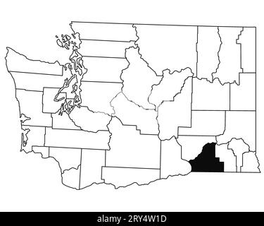 Map of Walla Walla County in Washington DC state on white background. single County map highlighted by black colour on WASHINGTON map. UNITED STATES, Stock Photo