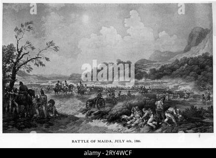 Halftone of the Battle of Maida, 1806, a battle between the victorious and outnumbered British expeditionary force and a French force outside the town of Maida in Calabria, southern Italy during the Napoleonic Wars. Stock Photo