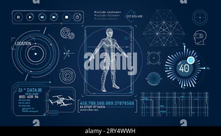 Set of infographic elements about drone control and augmented reality. Stock Vector