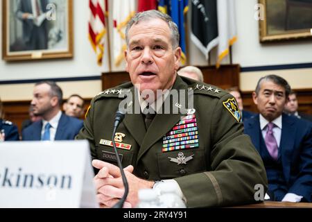 Washington, United States. 28th Sep, 2023. General James Dickinson, USA Commander, U.S. Space Command, speaking at a House Armed Services Committee hearing at the U.S. Capitol. Credit: SOPA Images Limited/Alamy Live News Stock Photo