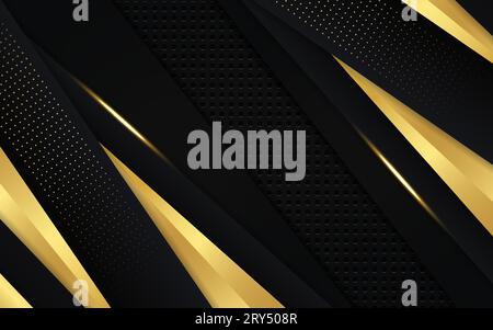 abstract black luxury gradient overlap triangle background. abstract modern banner dark gold futuristic technology background Stock Vector