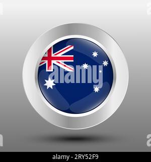 Australia round flag metal button background Stock Vector