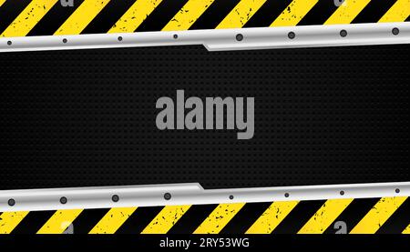 illustration of contruction warning sign background. yellow and metal grunge texture Stock Vector