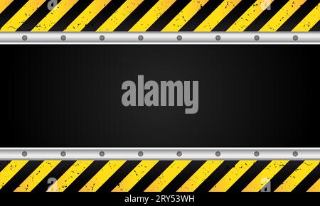 illustration of contruction warning sign background. yellow and metal grunge texture Stock Vector