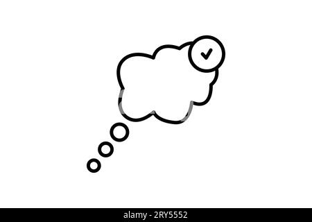 Validation idea icon. Thought bubble with check mark. icon related to direction and purpose. suitable for app, user interfaces, printable etc. Line ic Stock Vector