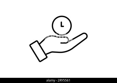 Time management icon. Hand with clock. suitable for app, user interfaces, printable etc. Line icon style. Simple vector design editable Stock Vector