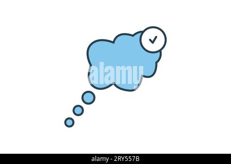 Validation idea icon. Thought bubble with check mark. icon related to direction and purpose. suitable for app, user interfaces, printable etc. Flat li Stock Vector