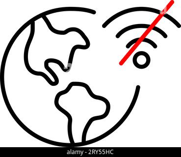 Earth globe with no internet symbol. Pixel perfect, editable stroke Stock Vector