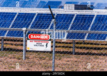 Solar Energy Farm near Alamosa, Colorado. Stock Photo