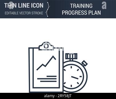 Symbol of Training Progress Plan Thin Line Icon of Sport and Fitness. Stroke Pictogram Graphic Suitable for Infographics. Editable Vector Stroke. Prem Stock Vector