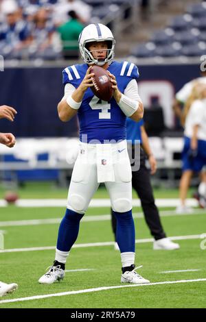 Indianapolis, Indiana, USA. 30th Oct, 2022. Indianapolis Colts quarterback  Sam Ehlinger (4) during pregame of NFL football game against the Washington  Commanders in Indianapolis, Indiana. John Mersits/CSM/Alamy Live News Stock  Photo 