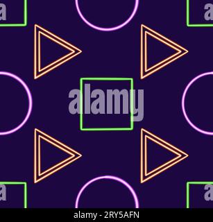 seamless pattern play, stop and pause glowing desktop icon, neon sticker, neon figure, glowing figure, neon geometrical figures  Stock Photo