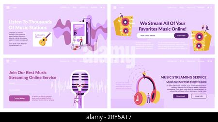 Web banner set for music streaming service promo Stock Vector